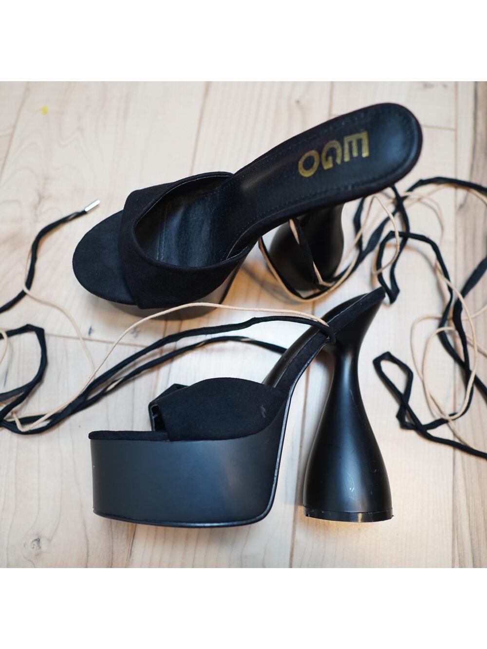 EGO Lace Up Platform Heels Black UK6